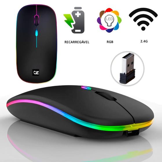 Mouse Sem Fio 2.4 ghz Optico Recarregável Gamer USB Led Rgb Wirelles Usb Notebook - OPEN ZEE