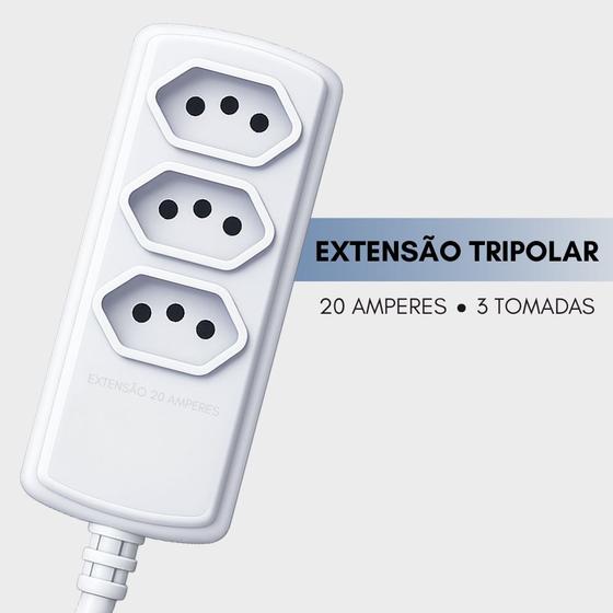 Extensão 3 tomadas para ar condicionado geladeira secador 20 amperes 3 metros branco - Force Line