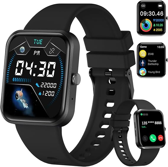 PEJE Smartwatch HXW06,Tela TFT HD de 1,83",Relogio smartwatch com Ecrã tátil e Ai,Feminino e Masculino,123 Esportes,IP68 à rova d'água, Chamada Bluetooth, Compatível com Android iOS(Preto)